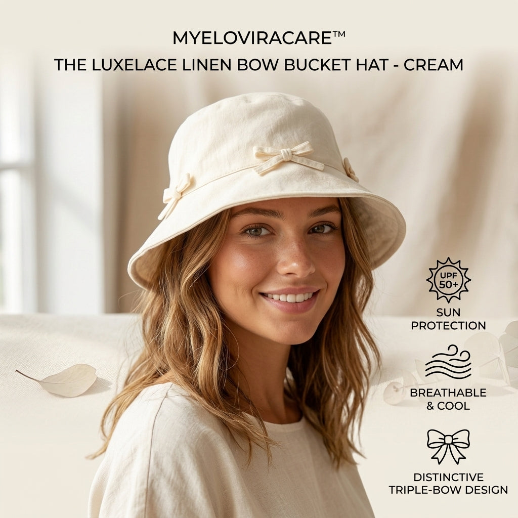myeloviracare™ LuxeLace Linen Bow Bucket Hat