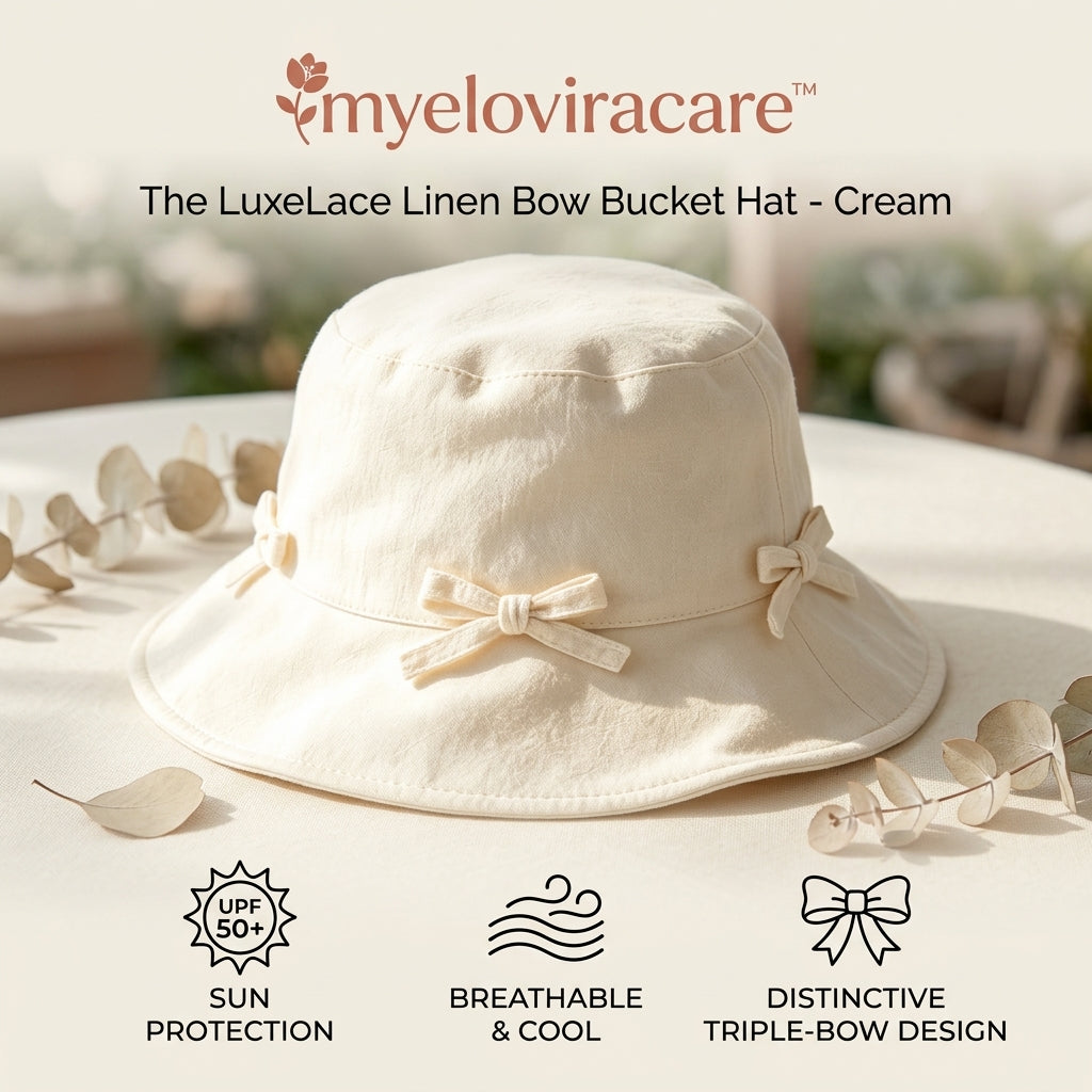 myeloviracare™ LuxeLace Linen Bow Bucket Hat